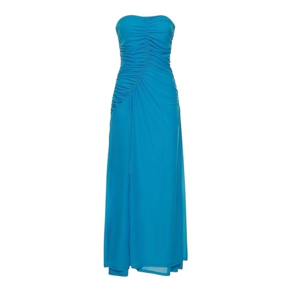 SIMON MILLER Blue Swizzle Strapless Ruched Side Slit Maxi Dress Medium - Picture 5 of 10